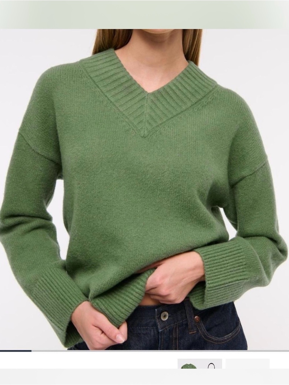Abercrombie & Fitch Women’s Rib Knit V Neck Green Oversized Sweater Medium New